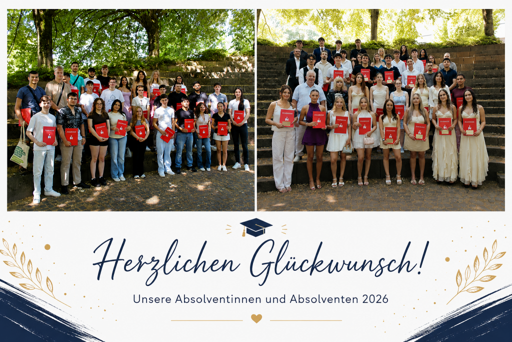 Mit der feierlichen Zeugnisübergabe endete für die Schülerinnen und Schüler der Vollzeitklassen der Robert-Schuman-Schule ein wichtiger Abschnitt ihrer schulischen Laufbahn. Die Absolventinnen und Absolventen des Berufskollegs sowie der Berufsfachschule konnten ihre Abschlüsse in einem festlichen Rahmen entgegennehmen.